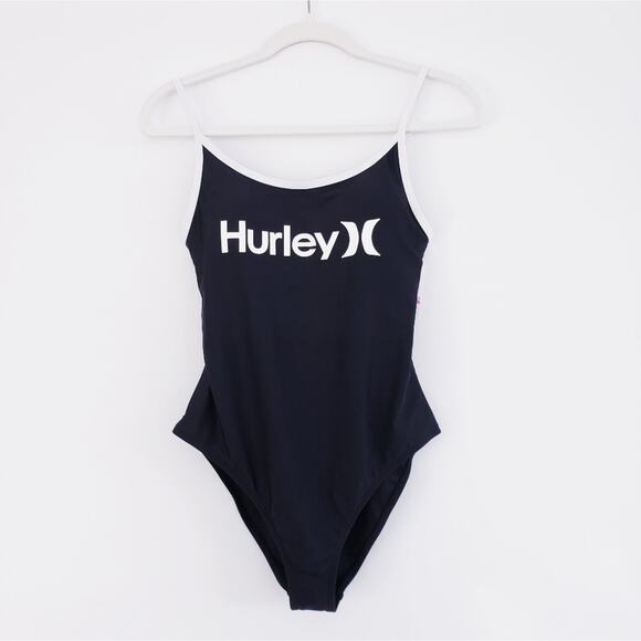 Hurley Black & White Logo One-Piece Swimsuit Size Small - Picture 1 of 3